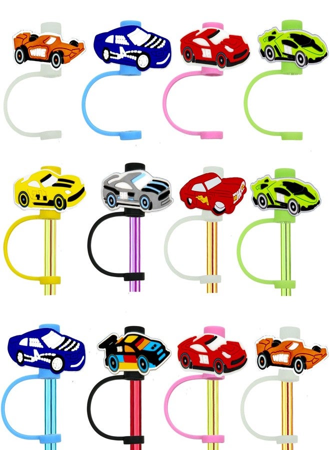 Meaxur 16pcs Race Car Themed Reusable Food Grade Silicone Straw Sleeve Caps, Suitable for Party Favor Bags, Birthday Party, Friends Gathering Race Car Party Favor,Dustproof Soft Straw Covers for 7-8mm Straws - Image 1